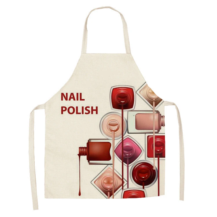 1Pcs Kitchen Apron Color nail polish bottle Printed Sleeveless Cotton Linen Aprons Men Women Home Cleaning Tools 55*68cm