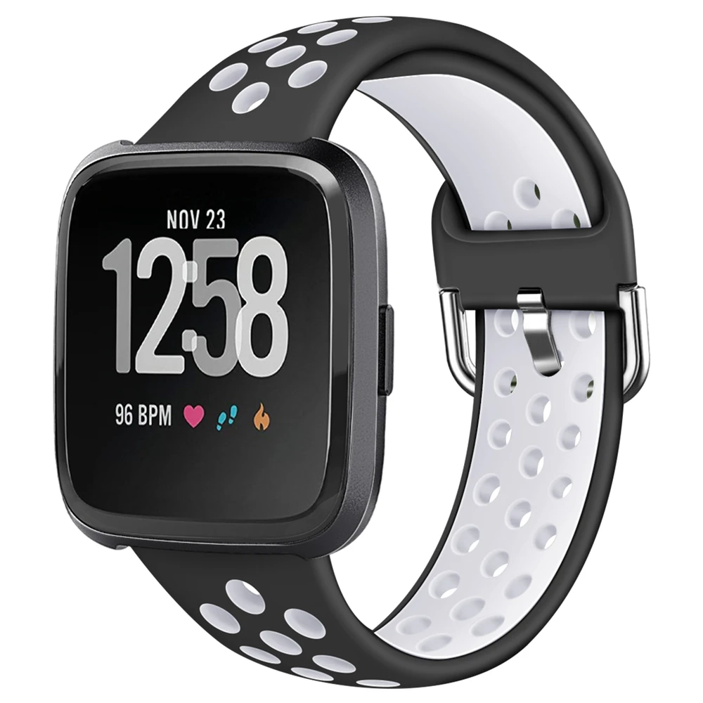 Hangrui для Fitbit versa ремешок Силиконовый ТПУ ремешок для Fitbit versa lite Браслеты Спортивный дышащий Браслет Смарт часы - Цвет: black white