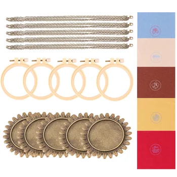 

5 Set Embroidery Jewelry Necklace Brooch Pendant Accessories Kit DIY Material Cross Stitch Needle Threads Pattern Cloth Sheet wi