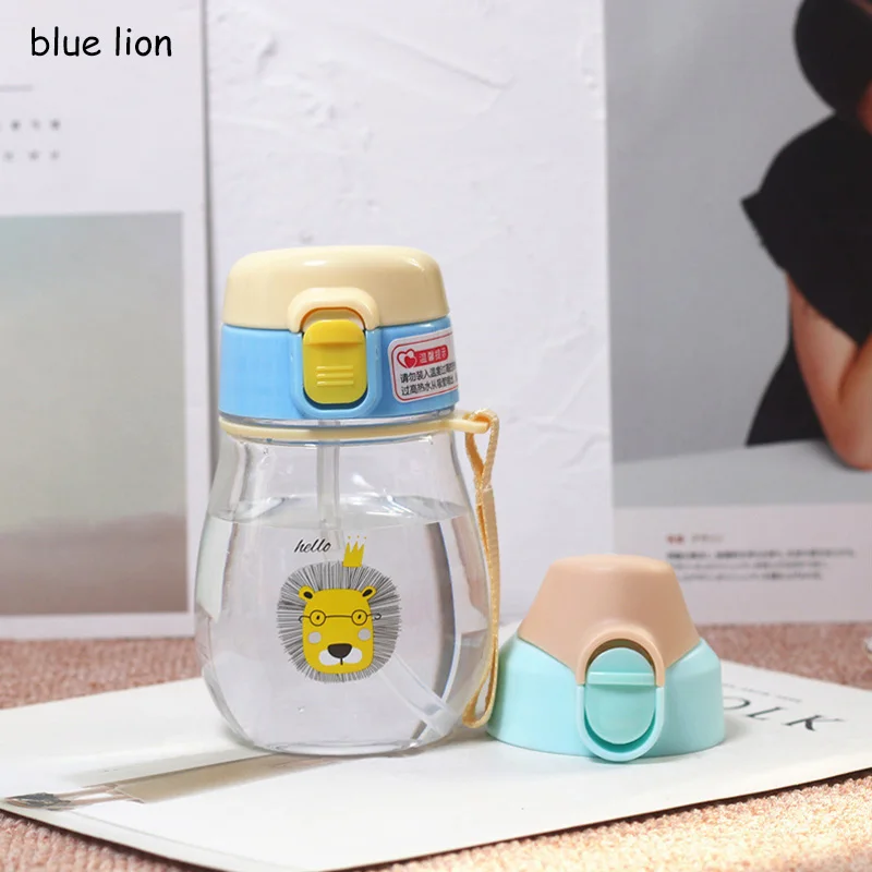 blue lion Детская Бутылочка для питья, 350 мл, чашка, анти-падение, детская соломенная бутылочка, чашка с ручкой для кормления младенцев, чашка для кормления - Цвет: blue lion
