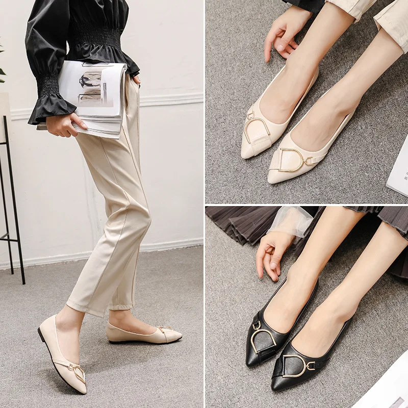 

2019 New Style Korean-style Pointed-Toe Flat Top Shoes Women's Versatile Low-Cut Side Scoop Bootie Autumn Flat Heel Shoes Soft B