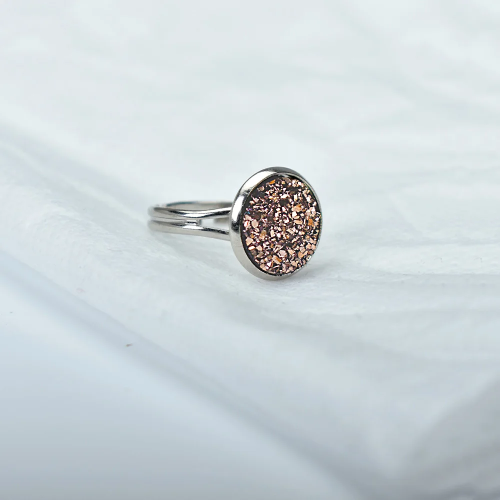 Модные Druzy камень палец кольца для женщин Серебряный цвет Свадебная вечеринка синий зеленый белый круглый смола Открытое кольцо настраиваемое ювелирное изделие - Цвет основного камня: color 8