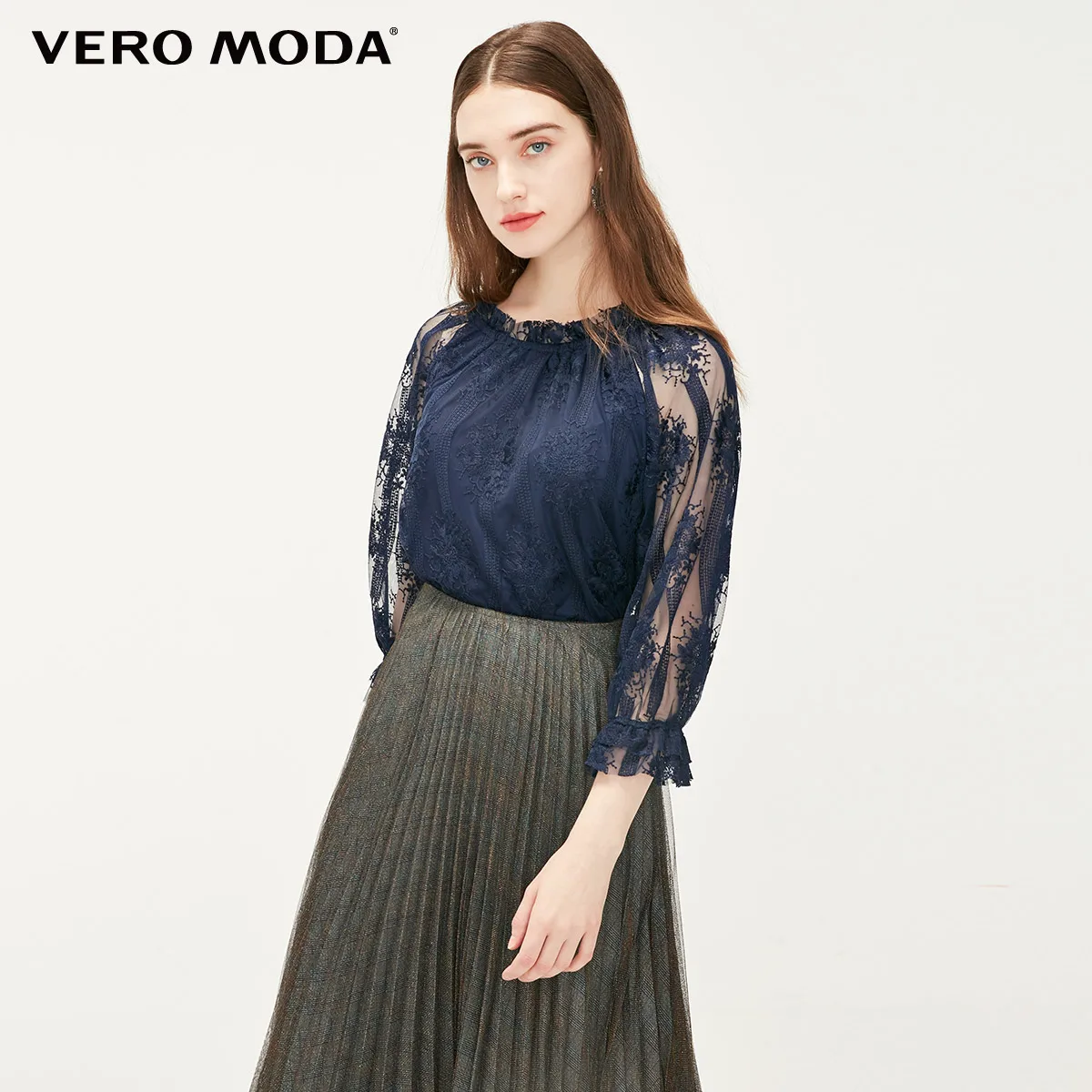 Midnight blue Vero Moda женский кружевной вырез прозрачный кружевной топ | 319130508 - Цвет: Midnight blue