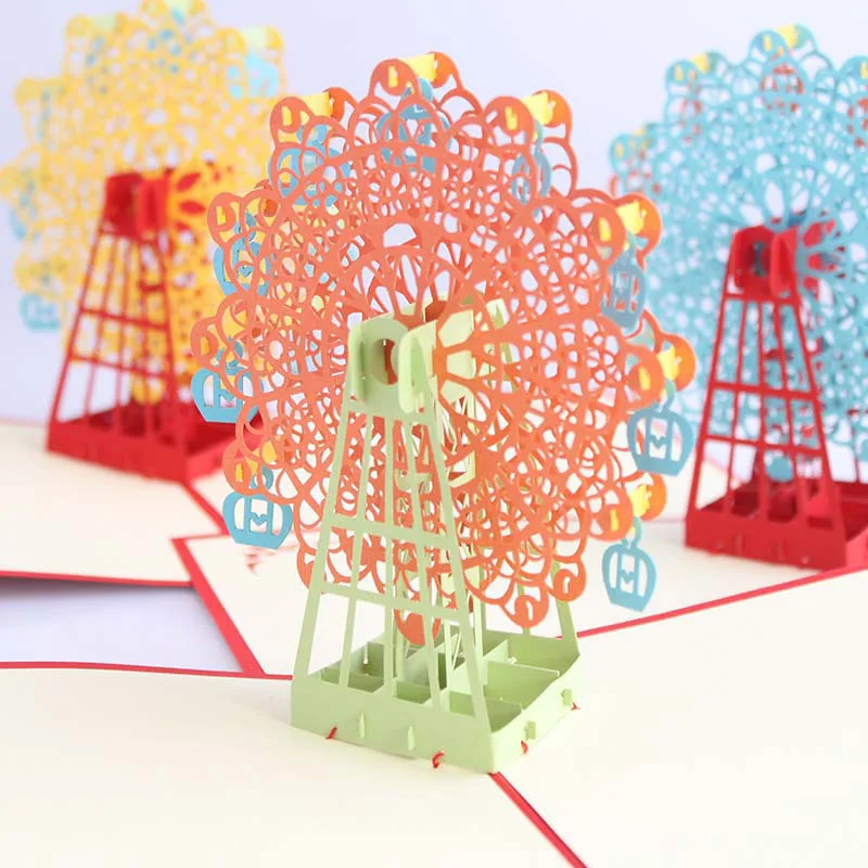 15*15cm Handmade Paper Carving Birthday Card Ferris Wheel Greeing Cards Invitations Cards 3D Origam - 4000434374694