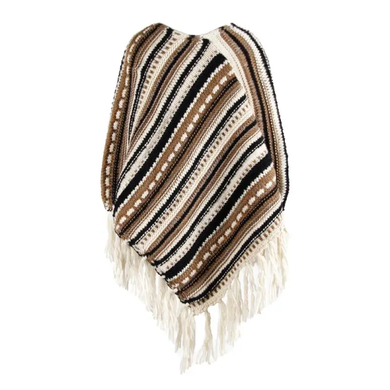 Пончо Накидки женские зимние теплые Boho полосатые шали с кисточками Вязаная кашемировая шаль модный элегантный свитер