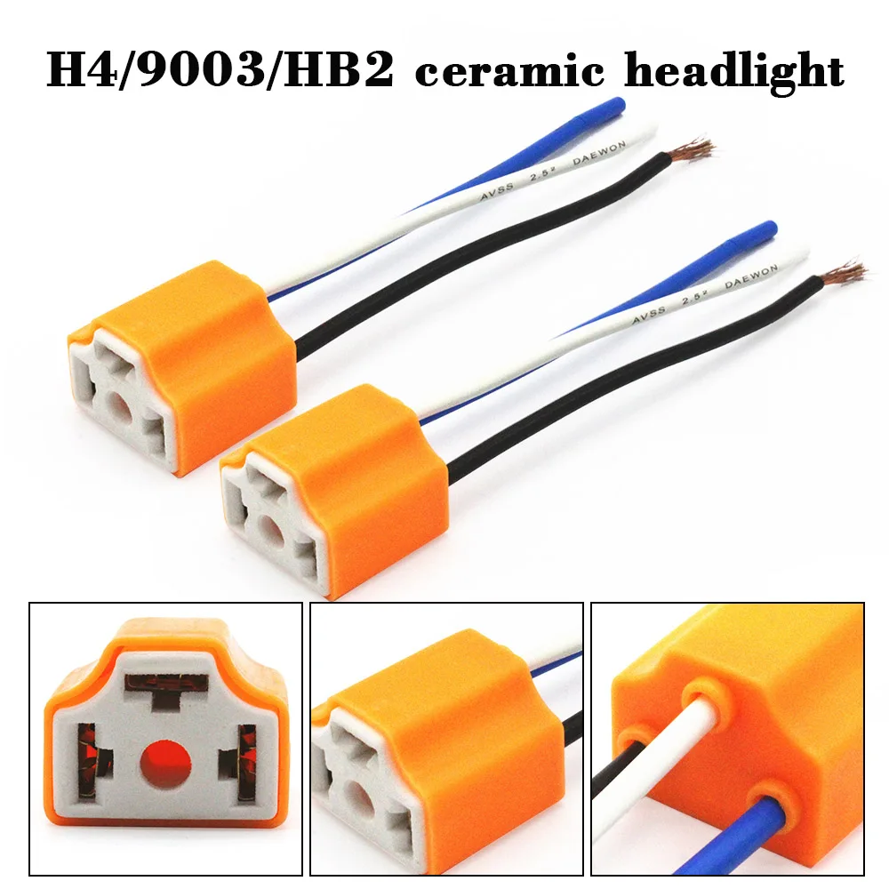 KKMOON 2x H4/9003/HB2 Female Pigtail Ceramic Headlight Connector/Plug/Adapter/Socket |