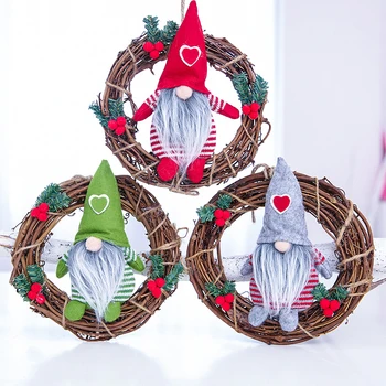 

Christmas rattan ring Pendant 22CM/8.7inch Christmas decoration window garland ornaments Red Green Gray Tree Pendant Elf Doll