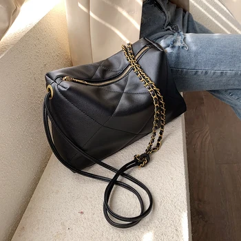 

Solid color Lattice Boston bag 2020 Fashion New High quality PU Leather Women's Designer Handbag Chain Shoulder Messenger Bag