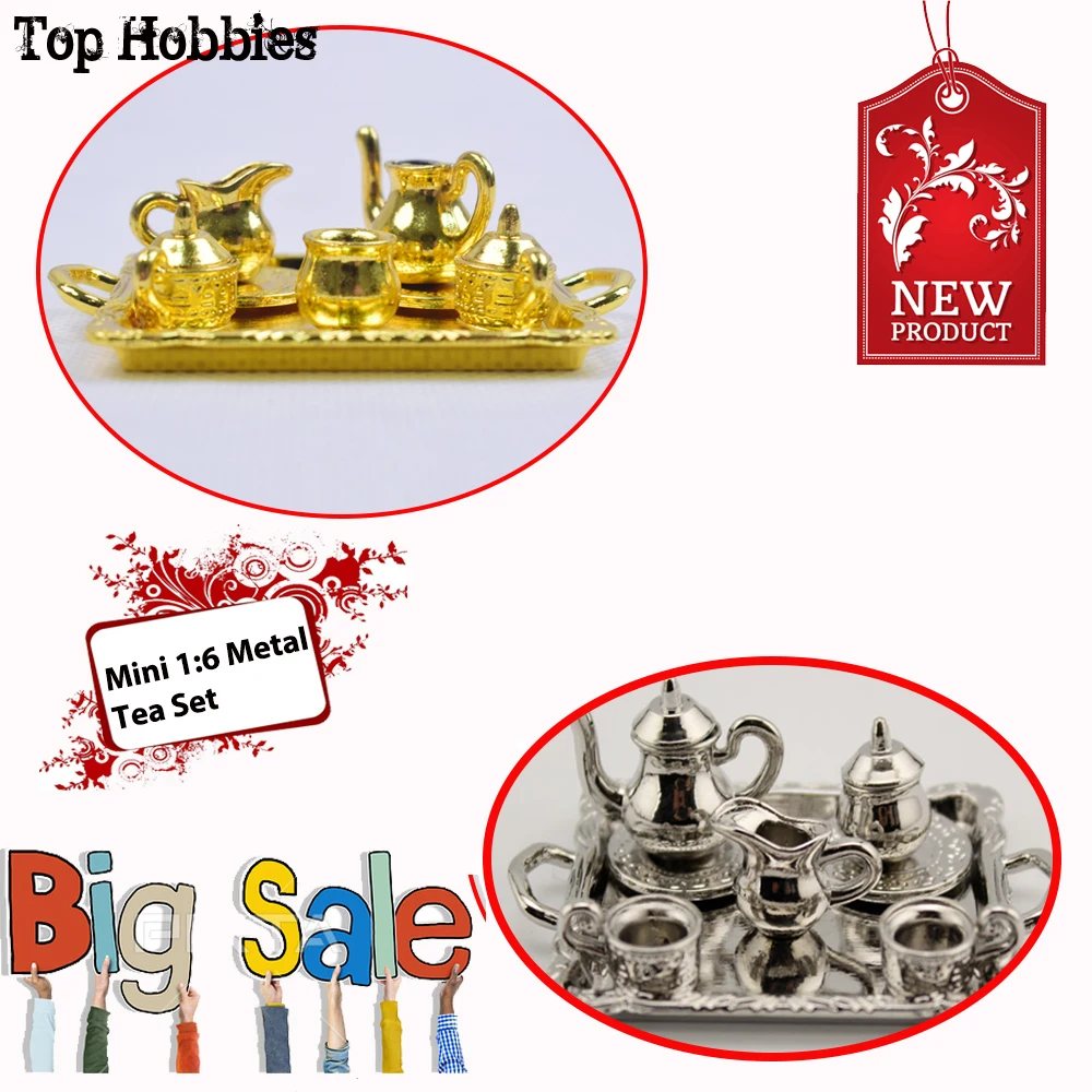 

1:6 Miniature Ratio Scene Accessories Bar Table World War II Modern Tableware Metal Tea Teapot Cup Dish Set(10pcs) Dollhouse Kit