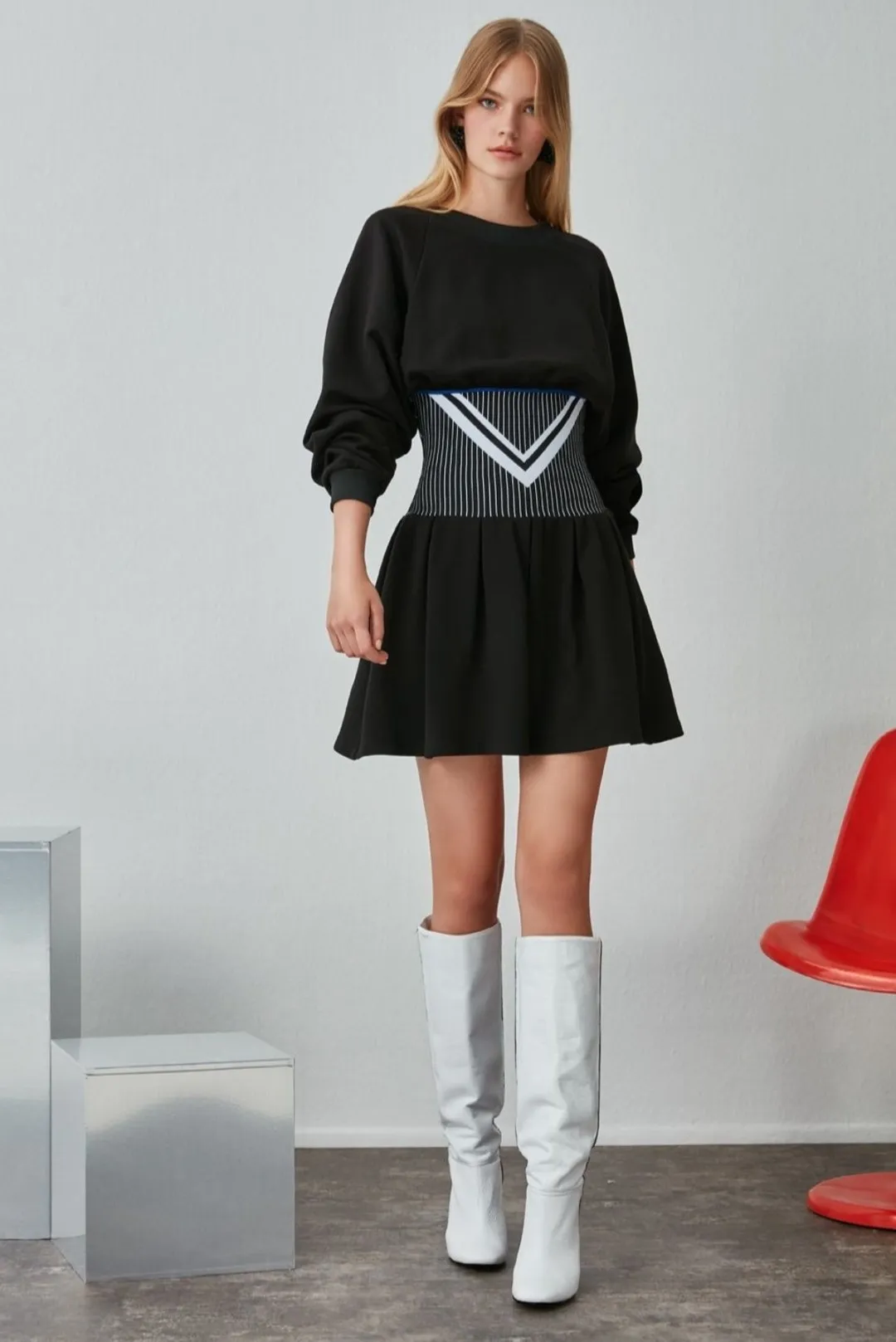 

Miyaka store Sweater Textured Mini Dress cotton dress