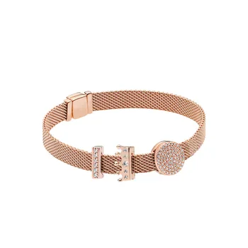 

S925 Sterling silver Rose Gold original Reflexions Crown crystal Bracelets bangle Set Women charm bead Jewelry Holiday gift