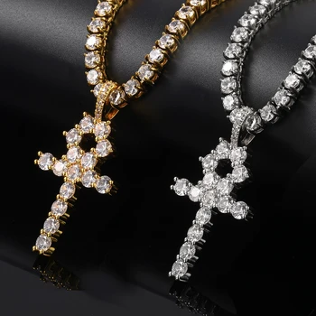 

Hip hop cross necklace pendant men's hip hop jewelry necklace zircon pendant silver plated rope chain wholesale