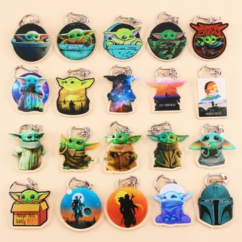 

Cute Anime Cartoon Baby Yoda Keychain Two-sided Acrylic Skywalker Key Chain Women and Men Kids Key Ring Gift Porte Clef