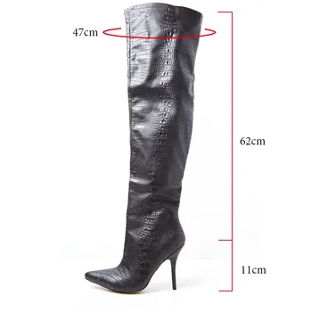 

Women Over The Knee PU Leather Boots Crocodile Print Pointed Toe 11CM Thin High Heels Long Boots Bottine Femme Stiletto Winter