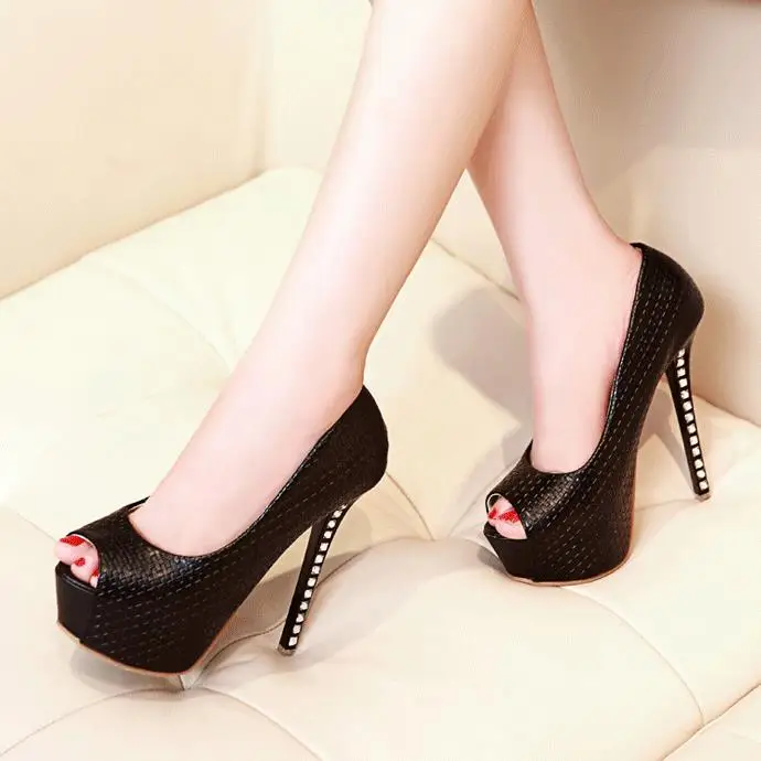 

Super beautiful high heel fish mouth shoes stiletto rhinestone single shoes waterproof platform women's shoes