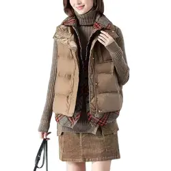 Celebridades outono inverno nova moda feminina falso de duas peças costura xadrez grosso para baixo algodão colete solto selvagem jaqueta feminina a867