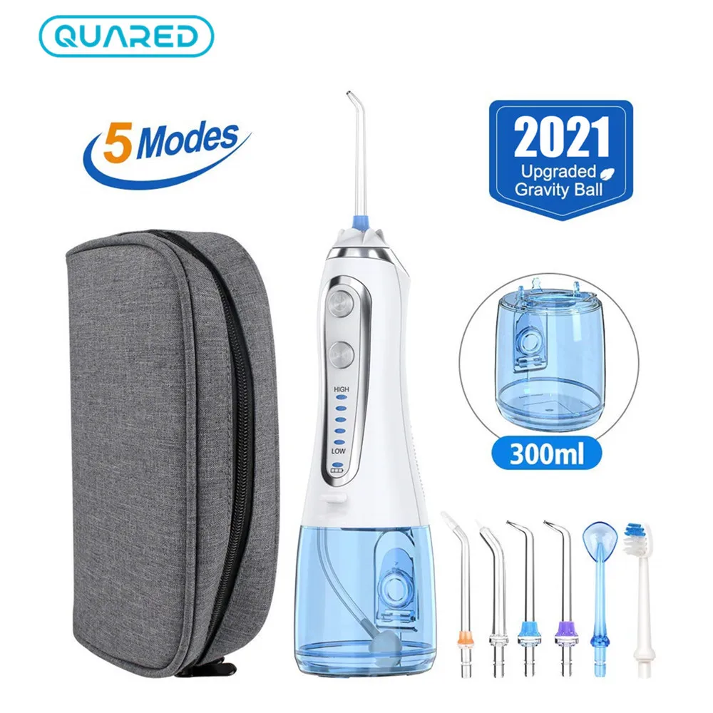 5 Modes Oral Irrigator USB Rechargeable Water Floss Portable Dental Water Flosser Jet 300ml Irrigator Dental Teeth Cleaner+5 Jet