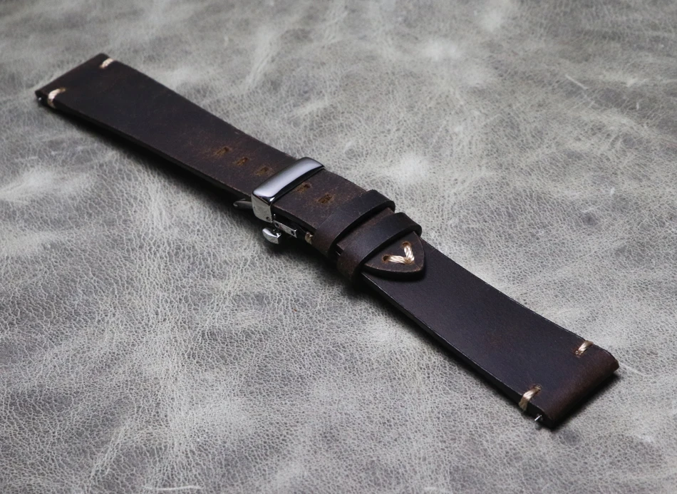 20mm * 16mm Crazy Horse Hide Cowhide thin Watchband Genuine Leather Coffee color Watch Strap Wristband Quick installation Belt