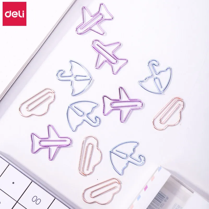 Deli Colored Paper Clip 180pcs Metal Paperclip Cute Animal Heart Cloud Shape Memo Gold Stationery School Office Supplies | Канцтовары