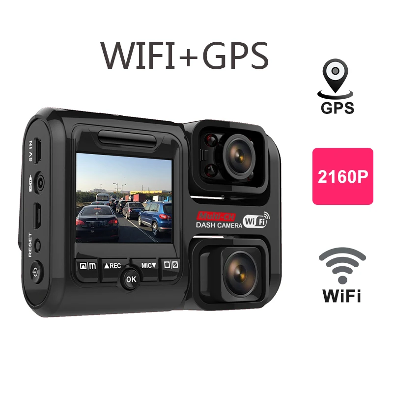 Grabador de cámara Dual para coche 4K 2160P WIFI GPS Logger, doble lente, DVR Novatek 96663 Chip Sony IMX323, Sensor de visión nocturna, cámara de salpicadero