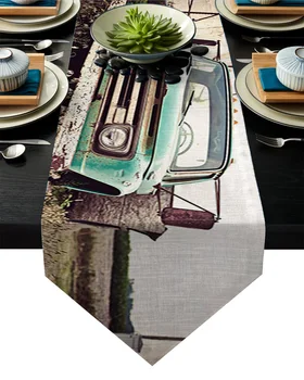 

Antique Car Abandoned Faded Table Runner Table Flag Home Party Decorative Tablecloth Table Runners