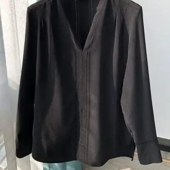 

Women's V-neck Shirt 100% Silk Solid Color Long Sleeve Sexy Spring Autumn Office Work Top