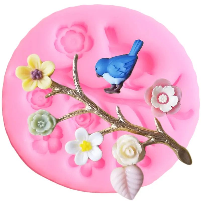 Tree Branch Silicone Mold Candy Chocolate Fondant Cake Decorating Tools Flower Bird Leaf Pendant Jewelry Polymer Resin Clay | Дом и сад