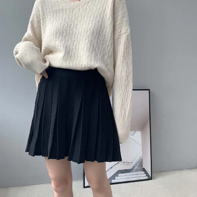 

J185 Women Winter Pleated Sweater Skirt Janpan Stylish Elegant Winter Saias