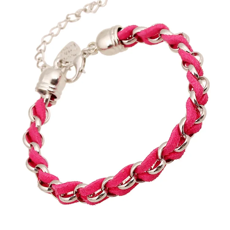 

4 Style Trendy Color Handmade Lady Leather Bracelet New Fashion Alloy Chain Leather Weave Woman Man Bracelet Bangle