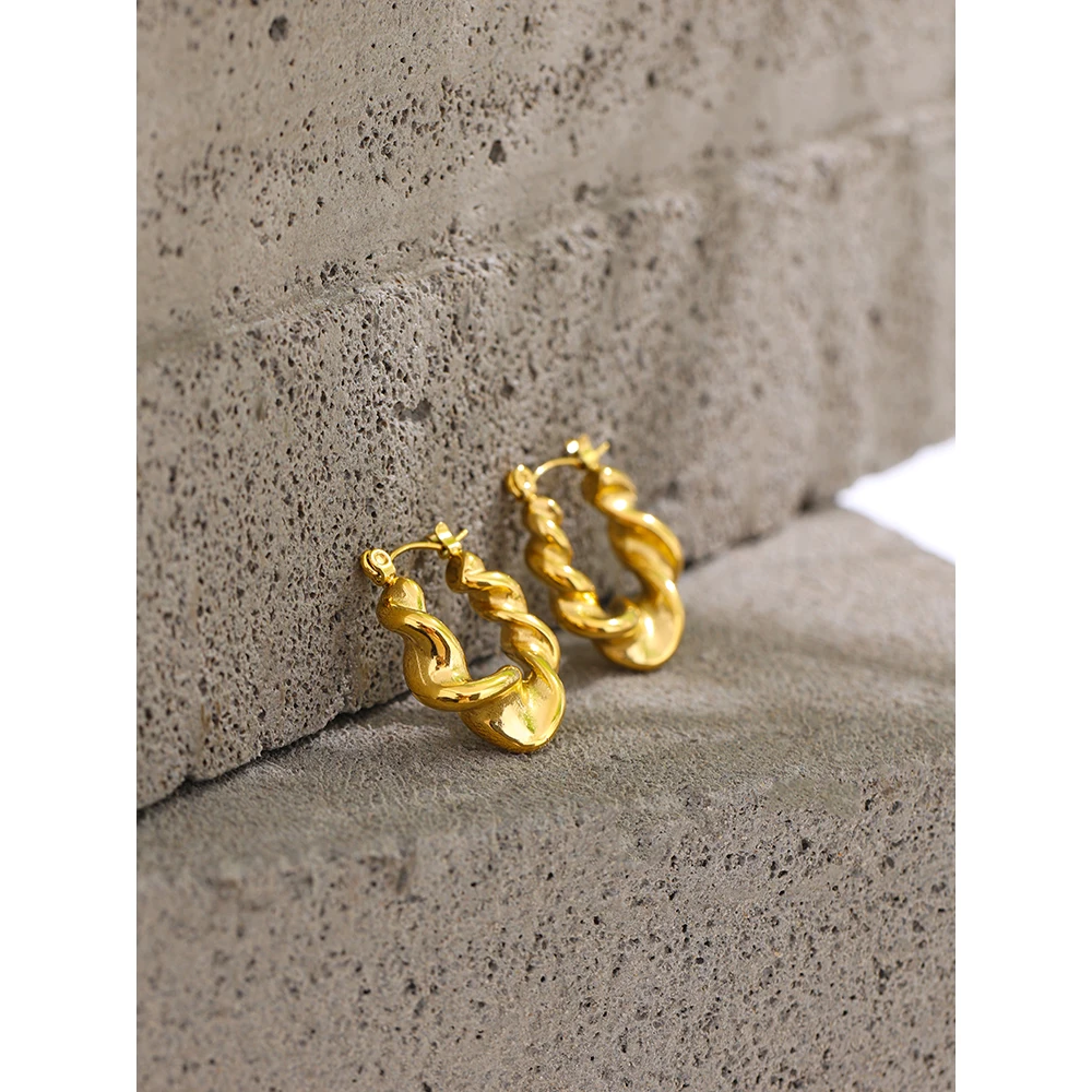 Yhpup Stainless Steel Twist Hoop Earrings Metal 18 K Gold Plated Temperament Jewelry Minimalist Geometric Summer Gift Waterproof