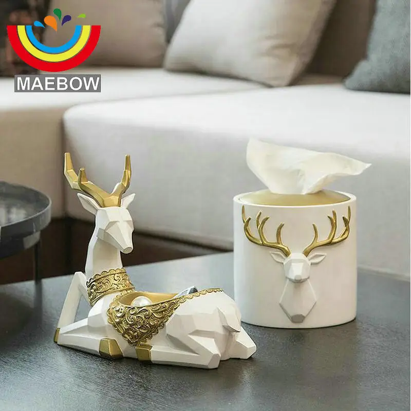 

Light Luxury Artistic Resin White Deer Tissue Box Jewery Box Key Ring Storage Box