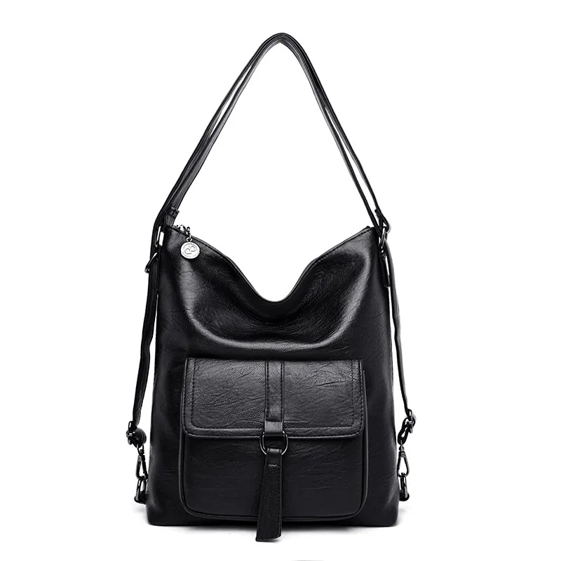 Модная женская сумка через плечо, мягкие кожаные повседневные сумки-тоут, Большая вместительная сумка, многофункциональные сумки через плечо для женщин - Цвет: Black