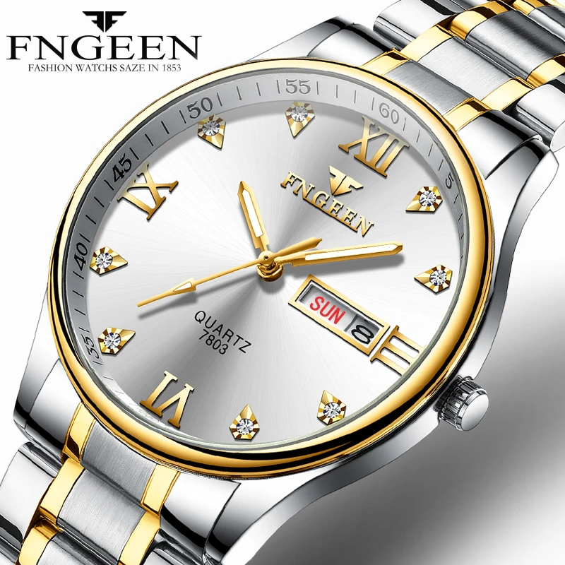 

Top Brand Luxury Men's Watches Stainless Steel Waterproof Watches Diamond Quartz Wristwatch Date Week FNGEEN Relogio Masculino