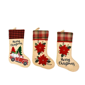 

Linen Cloth Christmas Socks/Cartoon Car Or Flower Pattern Christmas Stocking/Decoration for Christmas Home/Christmas Gift Bag