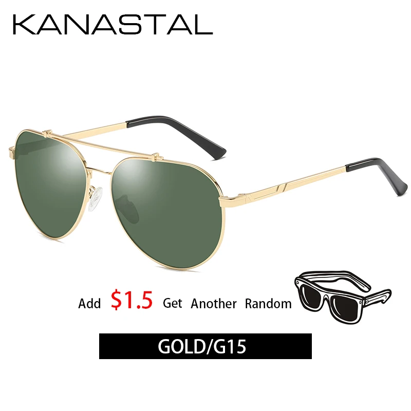 KANASTAL Pilot поляризационные солнцезащитные очки для мужчин двойные лучевые Солнцезащитные очки Мужские брендовые дизайнерские солнцезащитные очки с футляром UV400 - Цвет линз: g15