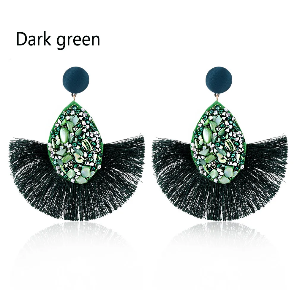 1 пара, новые модные серьги-кисточки в богемном стиле, красочные, очаровательные, с кристаллами, блестящими блестками, свисающие, с бахромой, Женские Ювелирные аксессуары - Окраска металла: dark green