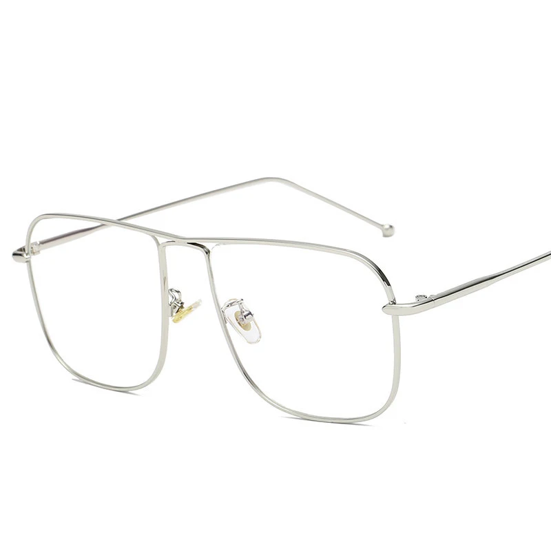 Новые плоские легкие и легкие металлические маленькие квадратные очки с характерным мостом для носа и голубыми световыми очками - Цвет оправы: Серебристый