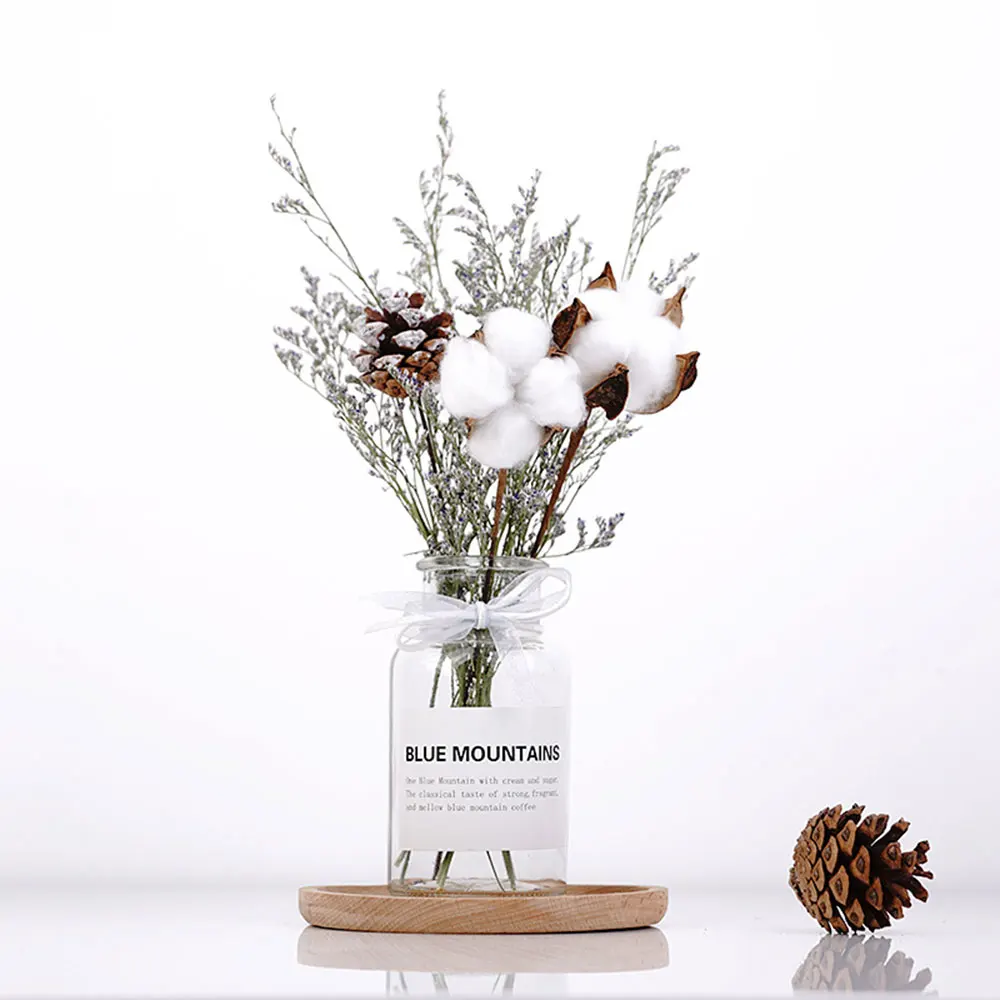 Romantic Exquisite Party Glass Decoration Lagurus Ovatus Festival Dried Flower Set Beautiful Flowers Photo Props Pine Cone - Цвет: Синий