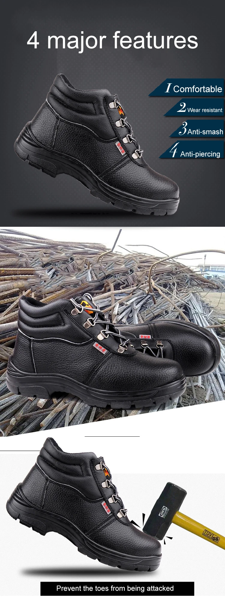 Четыре сезона; классические черные кожаные безопасные рабочие туфли для мужчин; фабричная Рабочая дышащая удобная защитная обувь со стальным носком