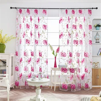 

Ink Large Flower Window Voile Curtains Vines Leaves Tulle Door Curtain Sheer Drapes