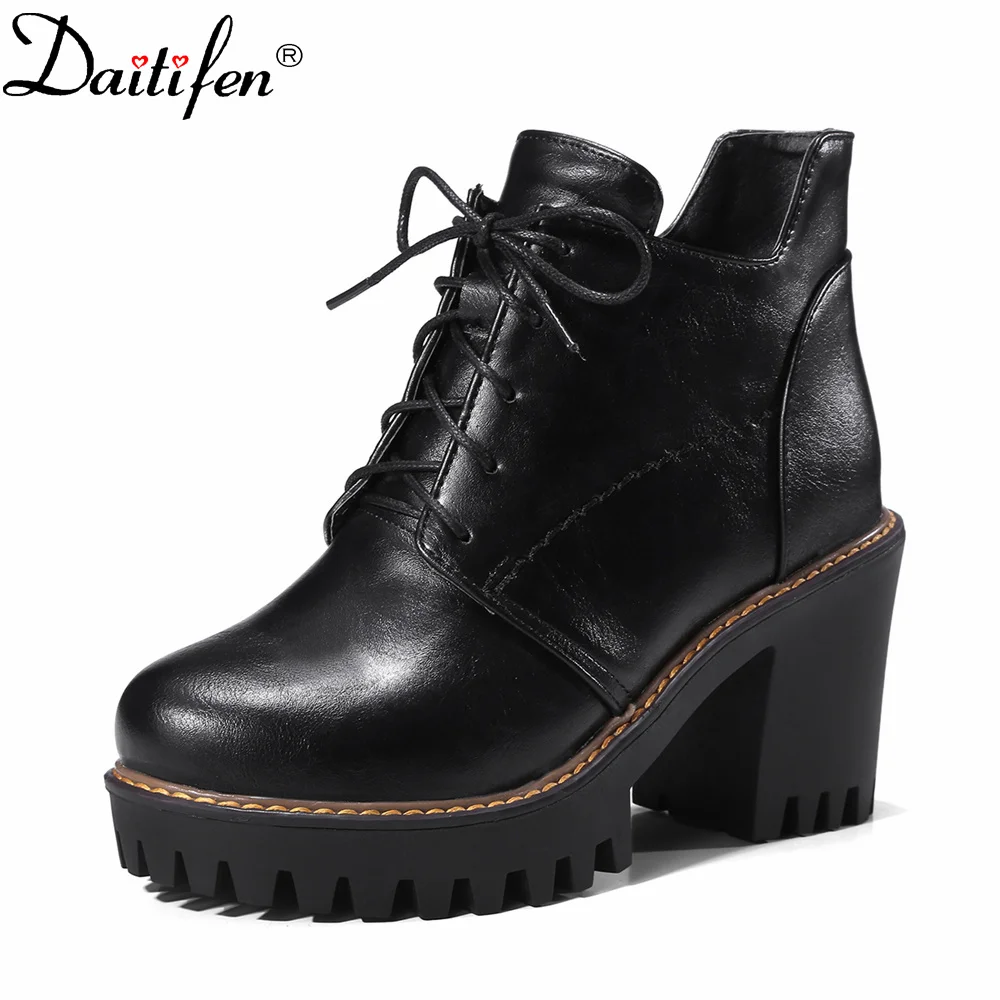 

Brangdy Women Winter With Fur Fashion Platform Ankle Boots Round Toe Square High Heel Pumps Punk Women Office & Party Boots