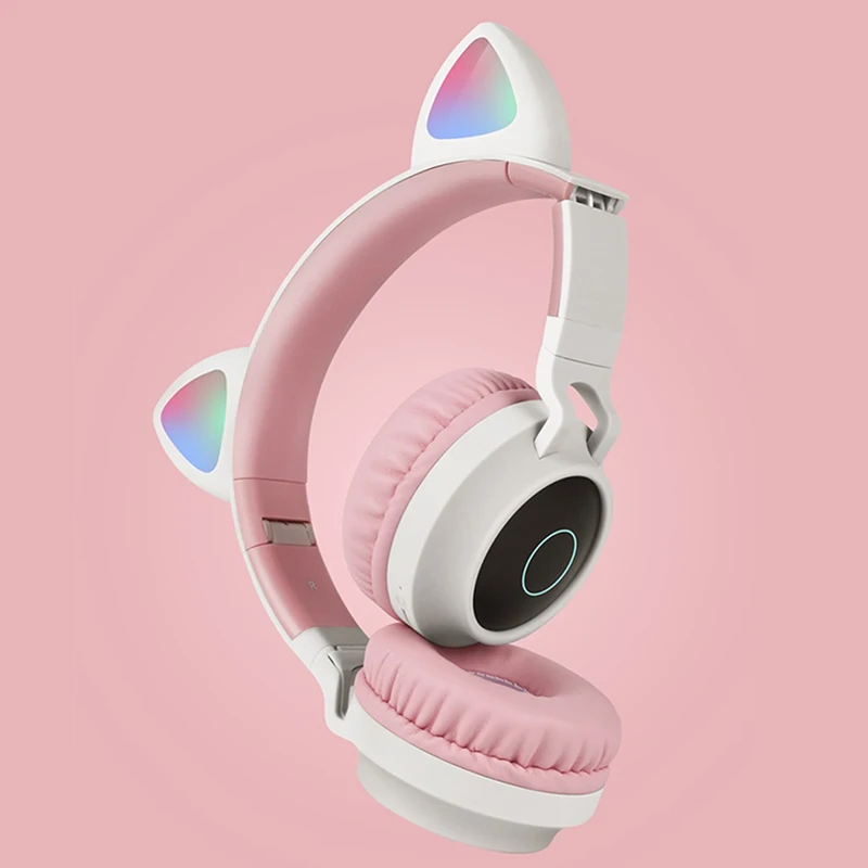 Cute Cat Ear Headphone Bluetooth 5 0 Girl Kids Pink Headset LED Wireless Headphone 3 5mm Wired Mic Headphones Bilateral Stereo