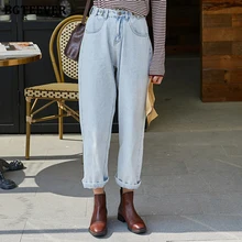 BGTEEVER, винтажные женские джинсы с высокой талией, повседневные, шикарные, пуговицы, карманы, прямые штаны, женские брюки, одноцветные, длинные штаны