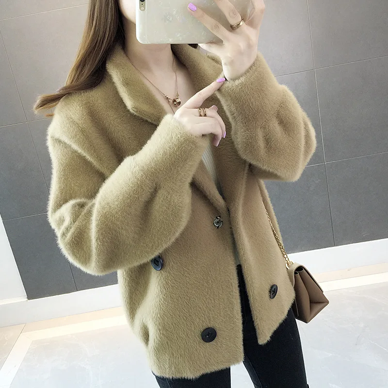 

Autumn and Winter 2020 New Style Mink Coat Female Knitted Cardigan Short Fashion Network Red and Good Wonderland Sweater Sweater