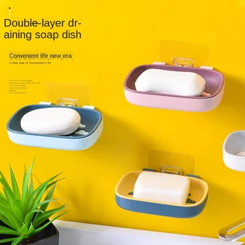 

Punching-free Double-layer Soap Box Bathroom Hanging Drain Storage Rack Toilet Portable Viscose Soap Box