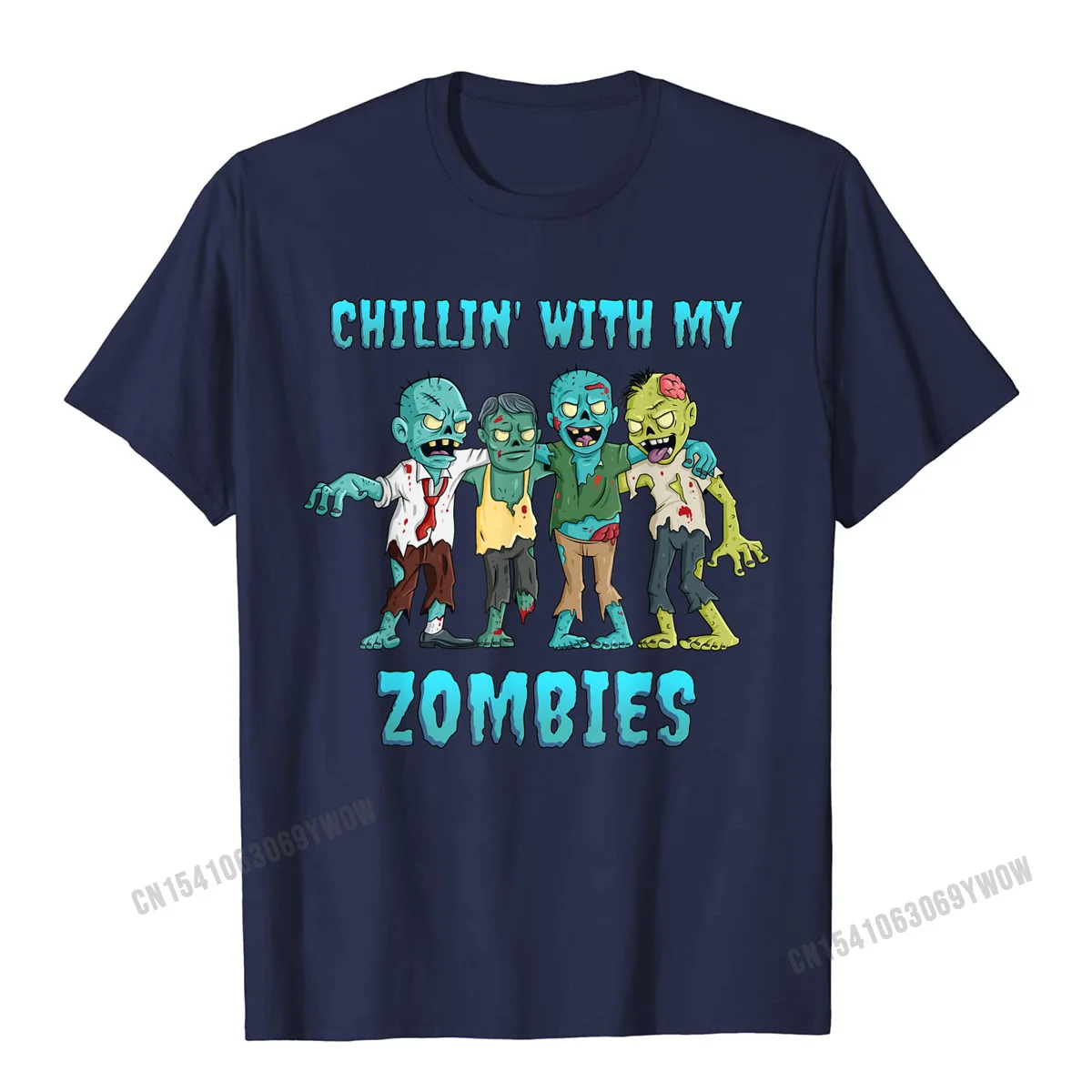 Rife Unique Funny T-Shirt Round Neck 100% Cotton Men Tops Shirts Short Sleeve Autumn Funny Tees Drop Shipping Halloween Chillin With My Zombies Boys Girls Kids Funny T-Shirt__680 navy