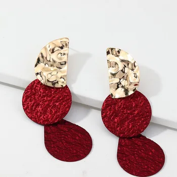 

Long Drop Earrings For Women Gold Color Red Color Fashion Earrings Jewelry Geometric Circle Simple Dangle Earrings Wholesale
