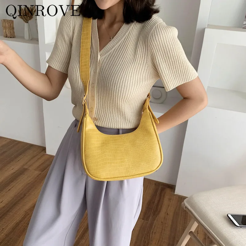 

Women's Baguette-bags Handbags Pure-color Shoulder Bags Small Retro Handle Bag Ladies Crocodile-pattern PU Bag Vintage Black
