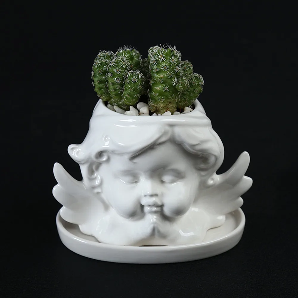 

Creative Character Angel Succulent Flower Pot Office Table Flower Pot Ceramic With Tray