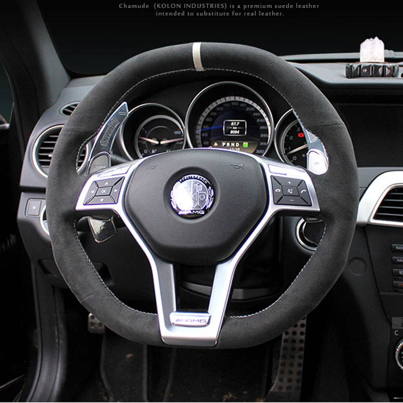 Для Benz C63 AMG CLA45 CLS63 ML63 GLE63 ручной работы противоскользящие черная замша DIY крышка